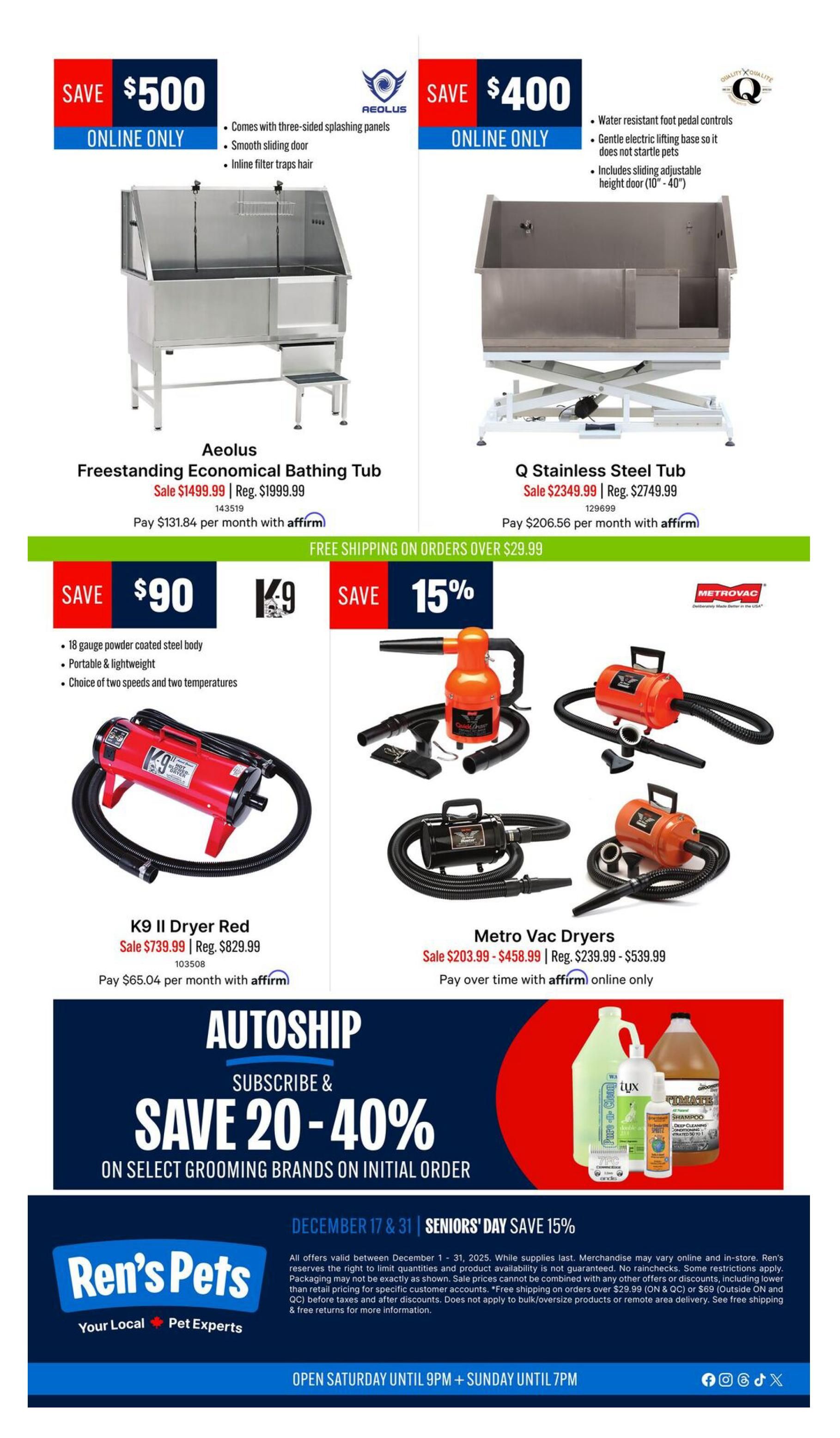 Ren's Pets Grooming Must Haves Monthly Flyer December 1 to 31