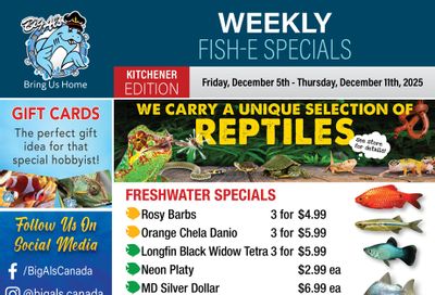Big Al's (Kitchener) Weekly Specials December 5 to 11
