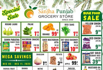 Sanjha Punjab Grocery Store Flyer December 5 to 11
