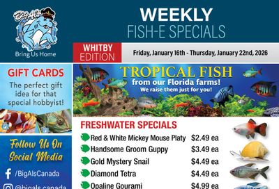 Big Al's (Whitby) Weekly Specials January 16 to 22