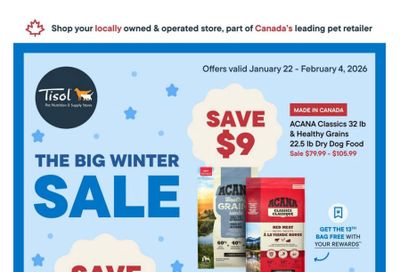 Tisol Pet Nutrition & Supply Stores Flyer January 22 to February 4