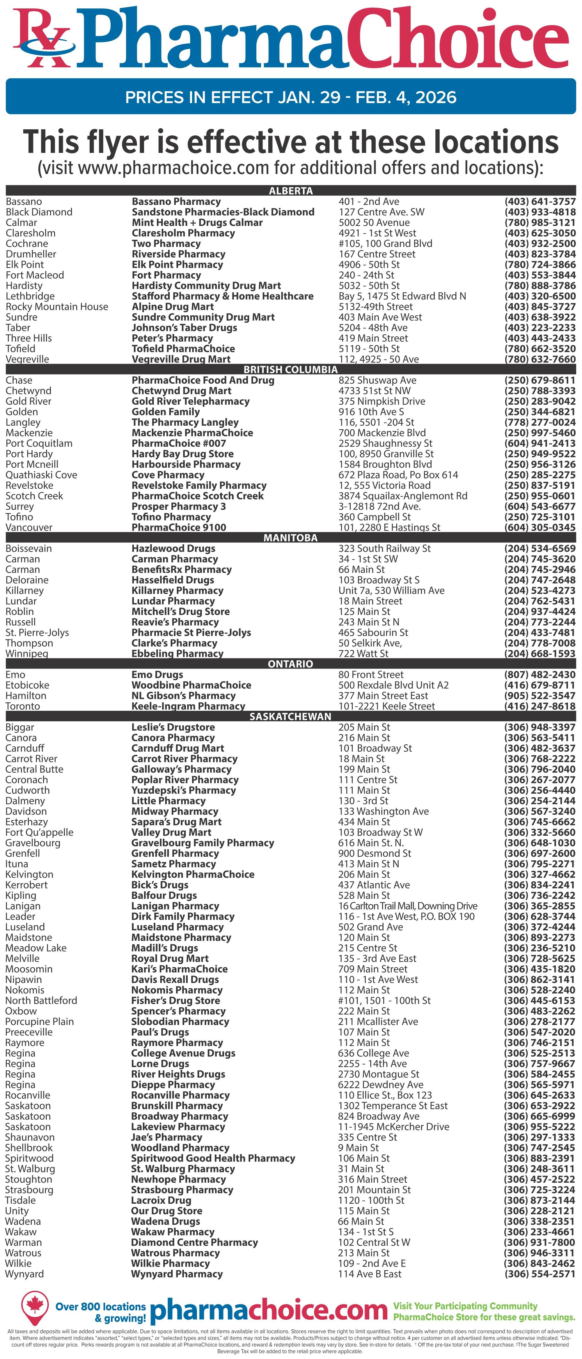 PharmaChoice (BC, AB, SK & MB) Flyer January 29 to February 4