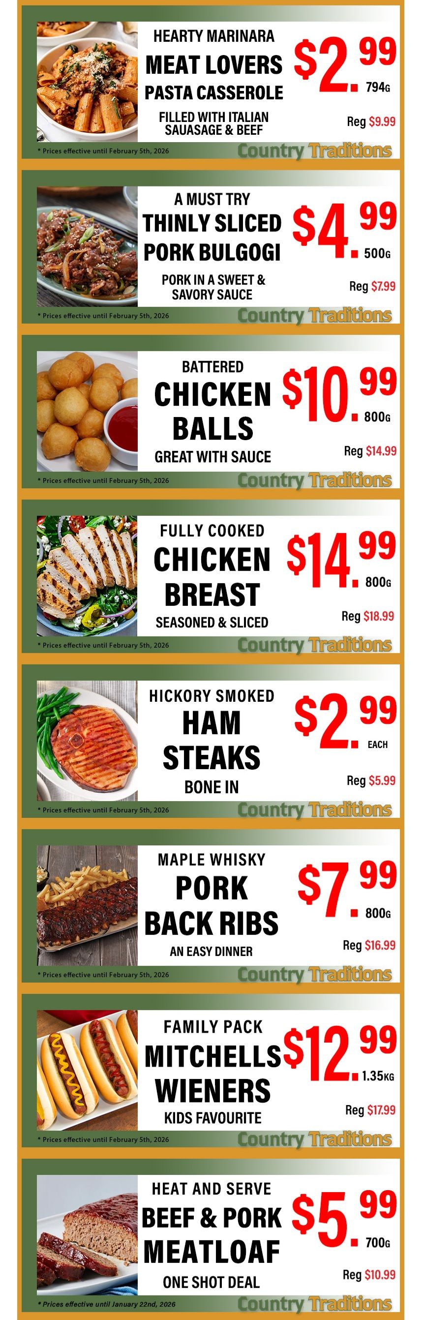 Country Traditions One-Shot Deals Flyer January 30 to February 5