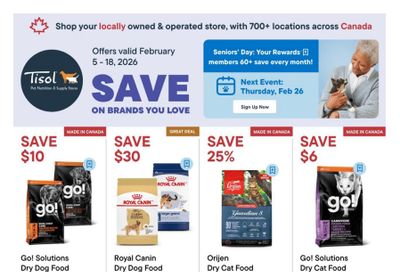 Tisol Pet Nutrition & Supply Stores Flyer February 5 to 18