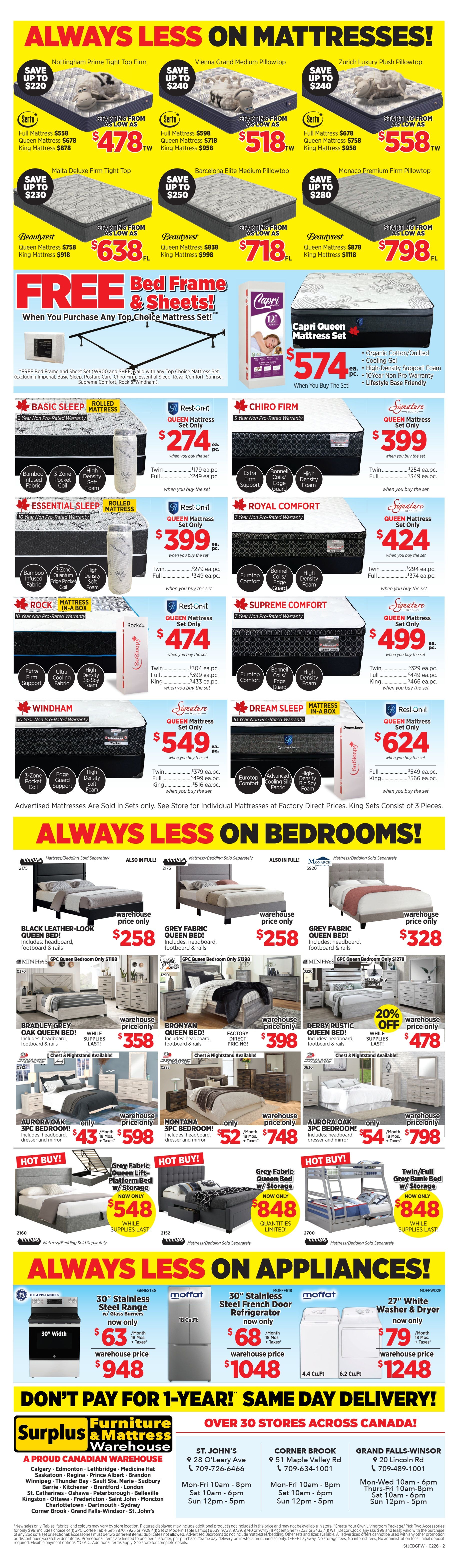 Surplus Furniture & Mattress Warehouse (St. John's, Corner Brook, Grand Falls Windsor) Flyer February 9 to 22