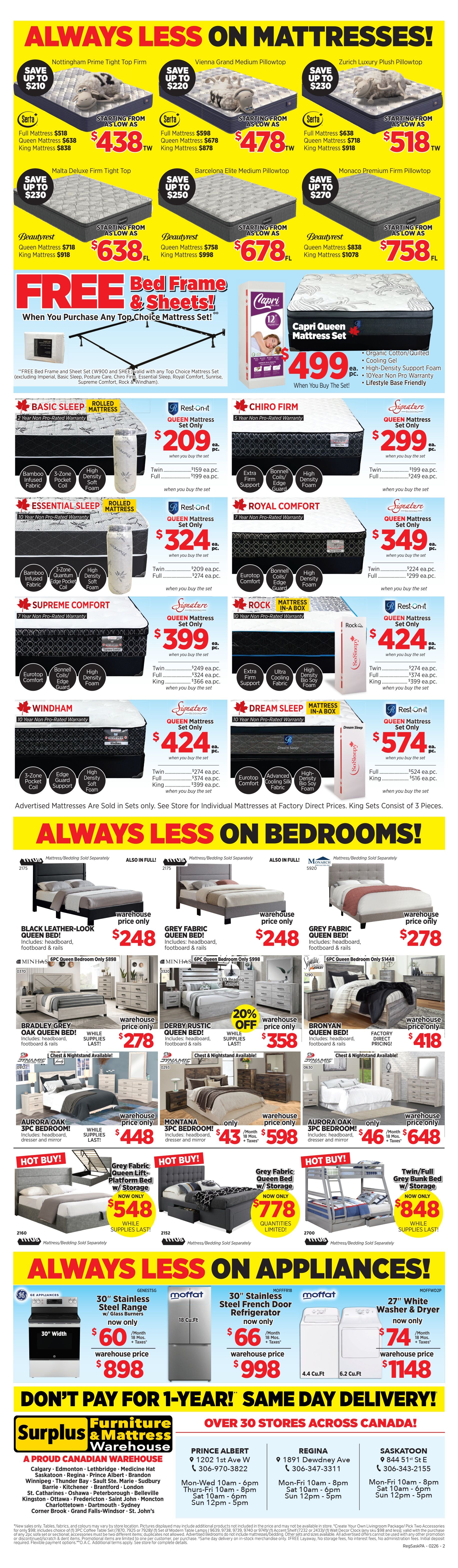 Surplus Furniture & Mattress Warehouse (Regina, Saskatoon, Prince Albert) Flyer February 9 to 22