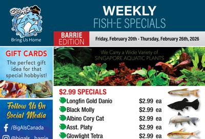 Big Al's (Barrie) Weekly Specials February 20 to 26