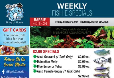 Big Al's (Barrie) Weekly Specials February 27 to March 5