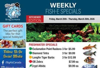 Big Al's (Kitchener) Weekly Specials March 20 to 26