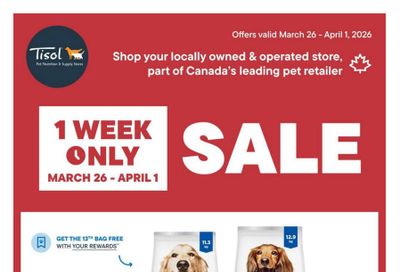 Tisol Pet Nutrition & Supply Stores Flyer March 26 to April 1