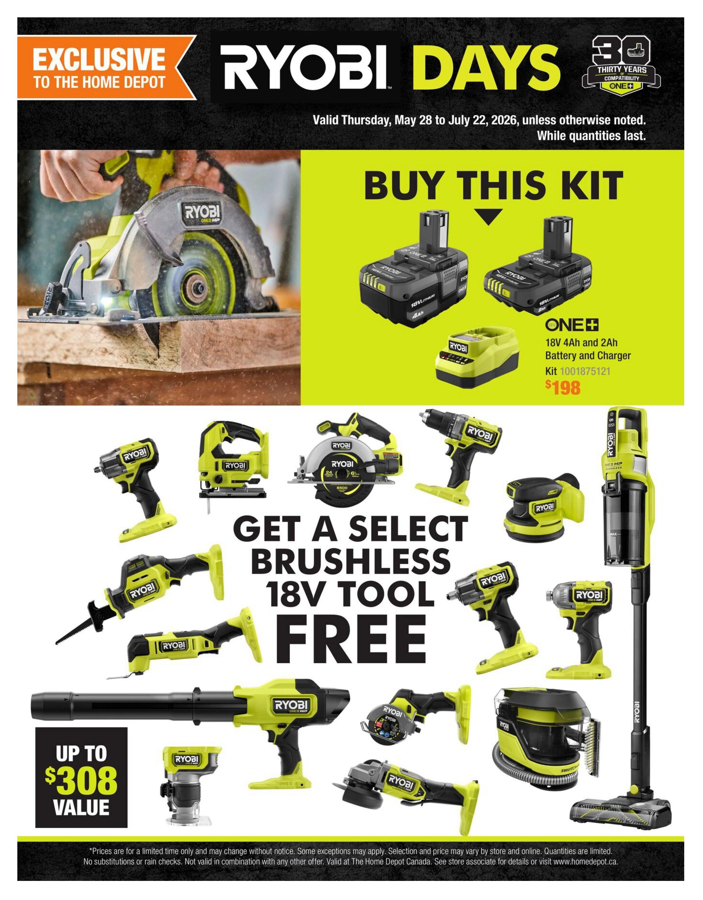 Home Depot Ryobi Days Flyer June 28 to July 22