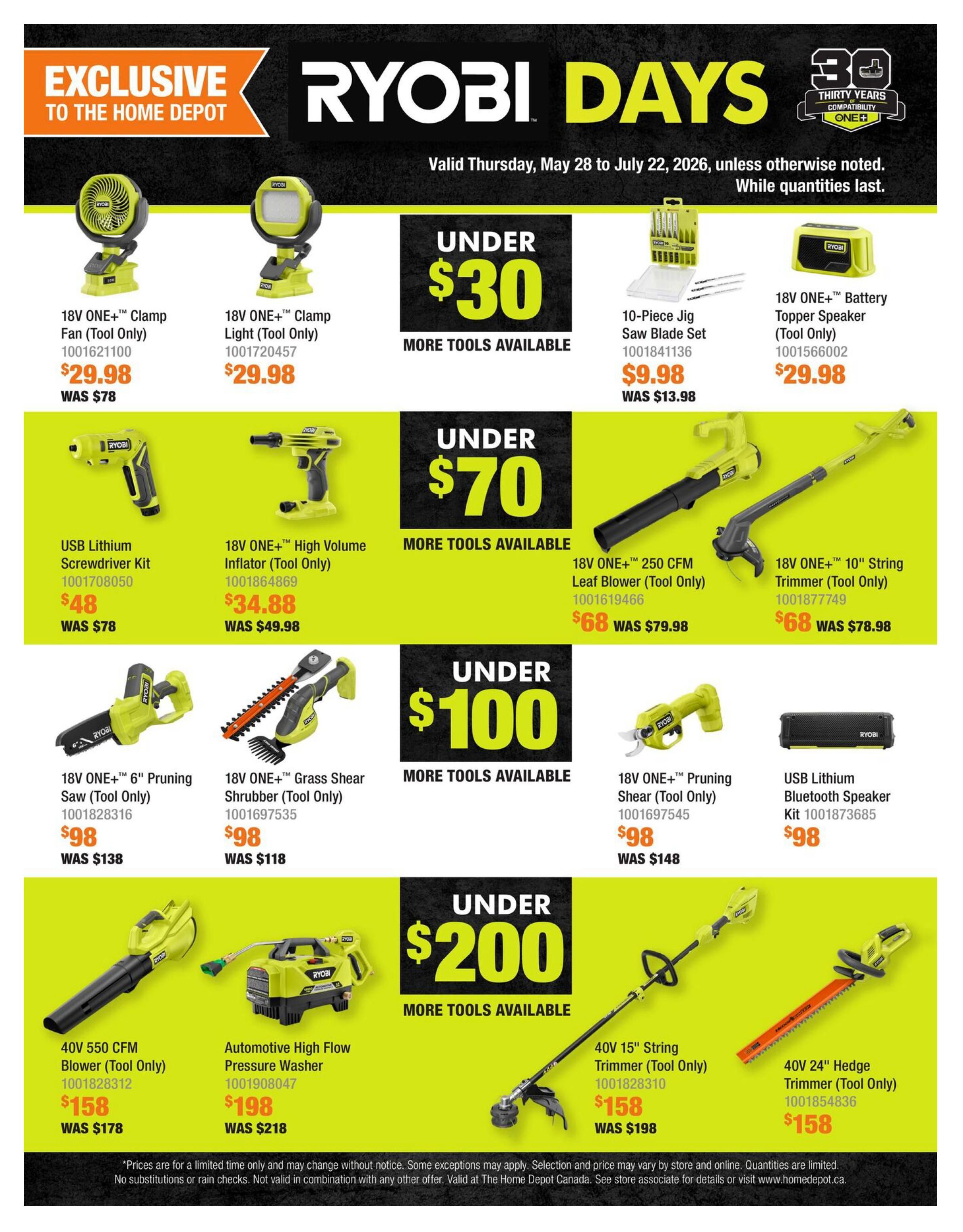 Home Depot Ryobi Days Flyer June 28 to July 22