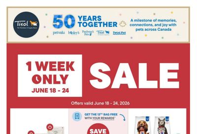 Tisol Pet Nutrition & Supply Stores Flyer June 18 to 24