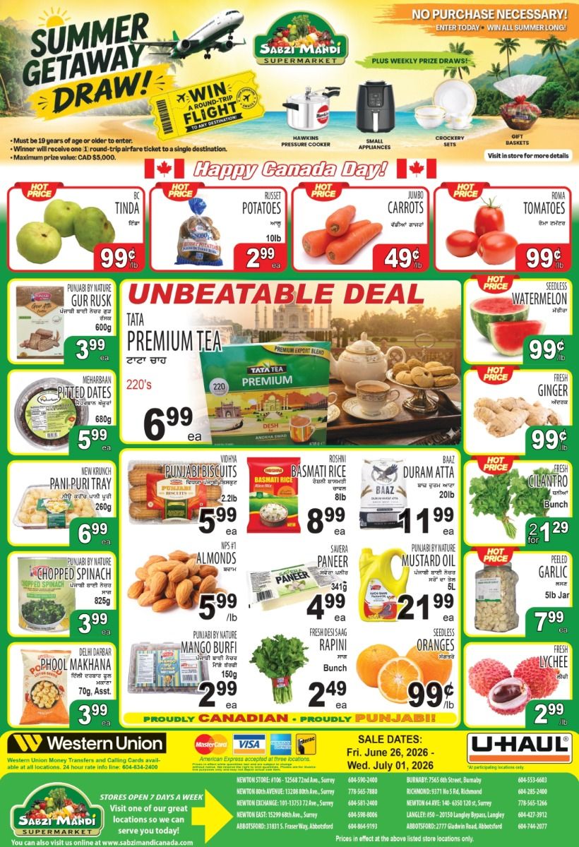 Sabzi Mandi Supermarket (Lower Mainland) Flyer June 26 to July 1