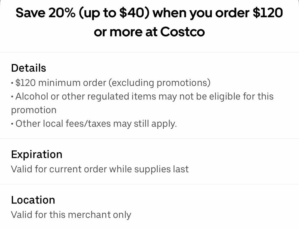 Costco Save 20% (up to $40) when you order $120 or more at Costco BIG YMMV