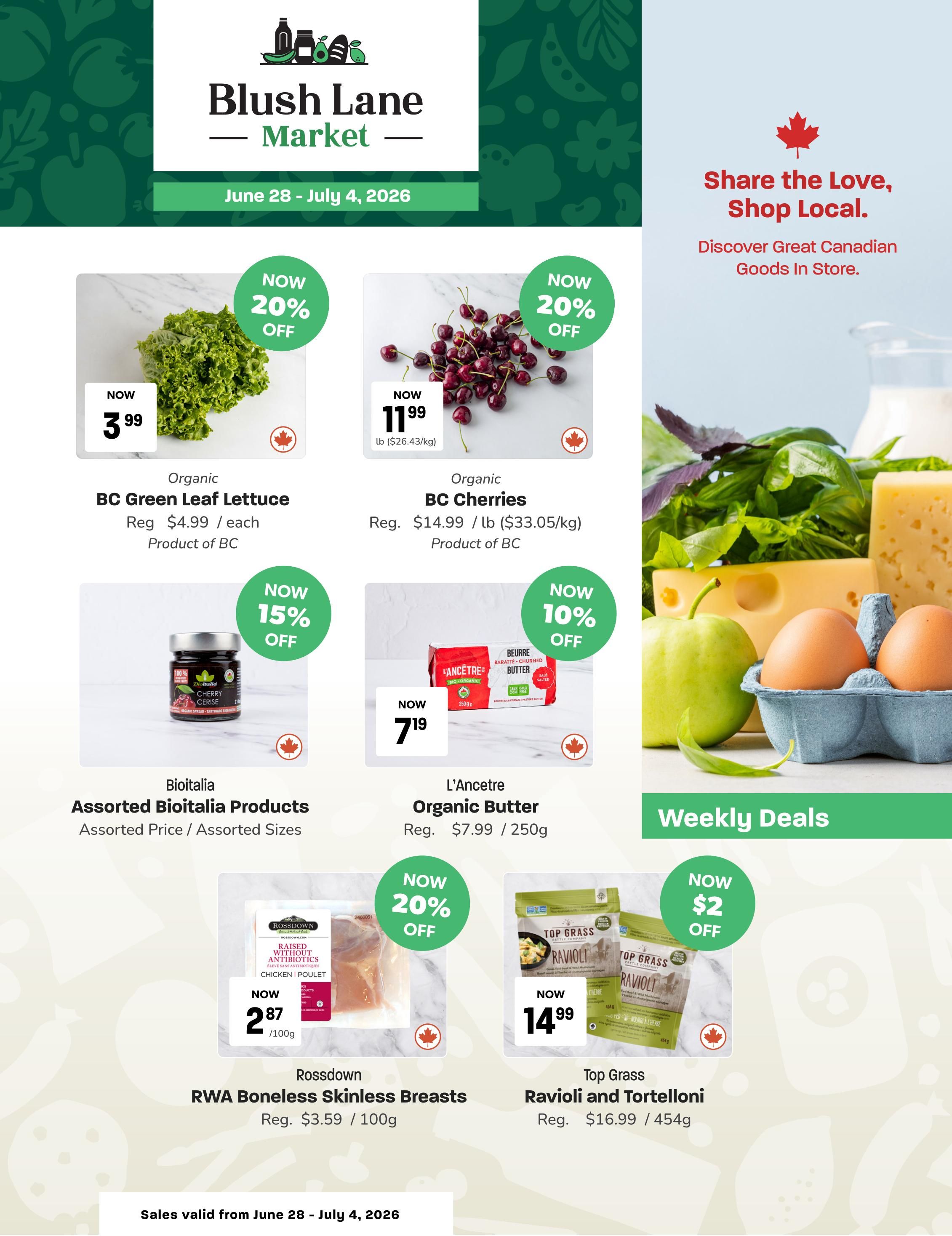 Blush Lane Organic Market Flyer June 28 to July 4