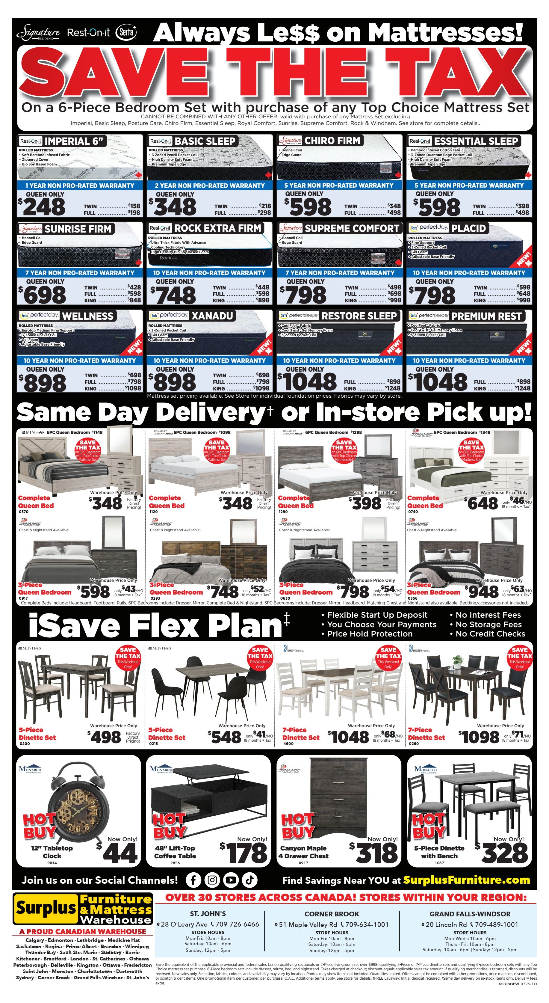 Surplus Furniture & Mattress Warehouse (St. John's, Corner Brook, Grand Falls Windsor) Flyer June 29 to July 5