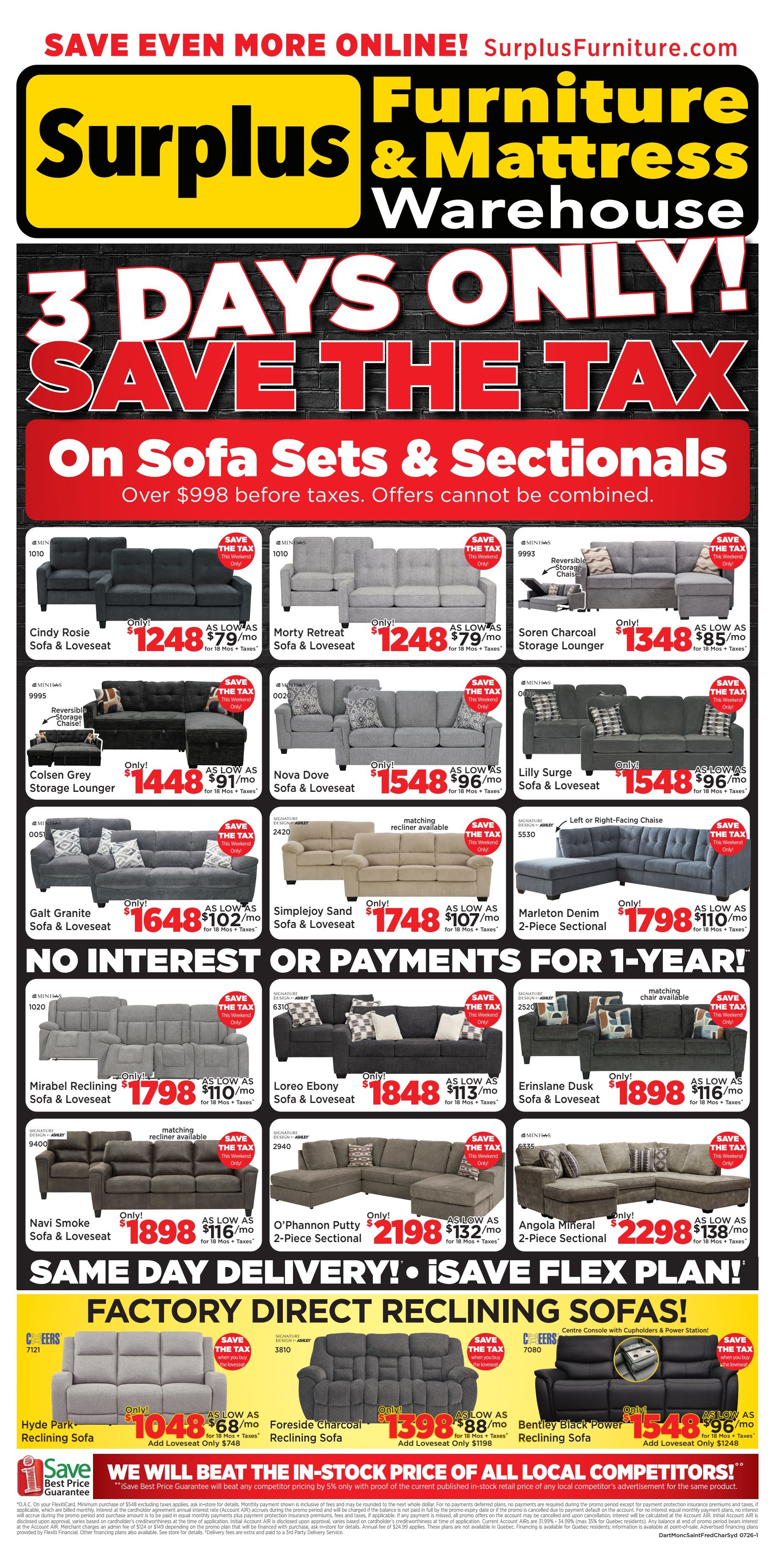 Surplus Furniture & Mattress Warehouse (Dartmouth, Charlottetown, Moncton, Saint John, Fredericton) Flyer June 29 to July 5