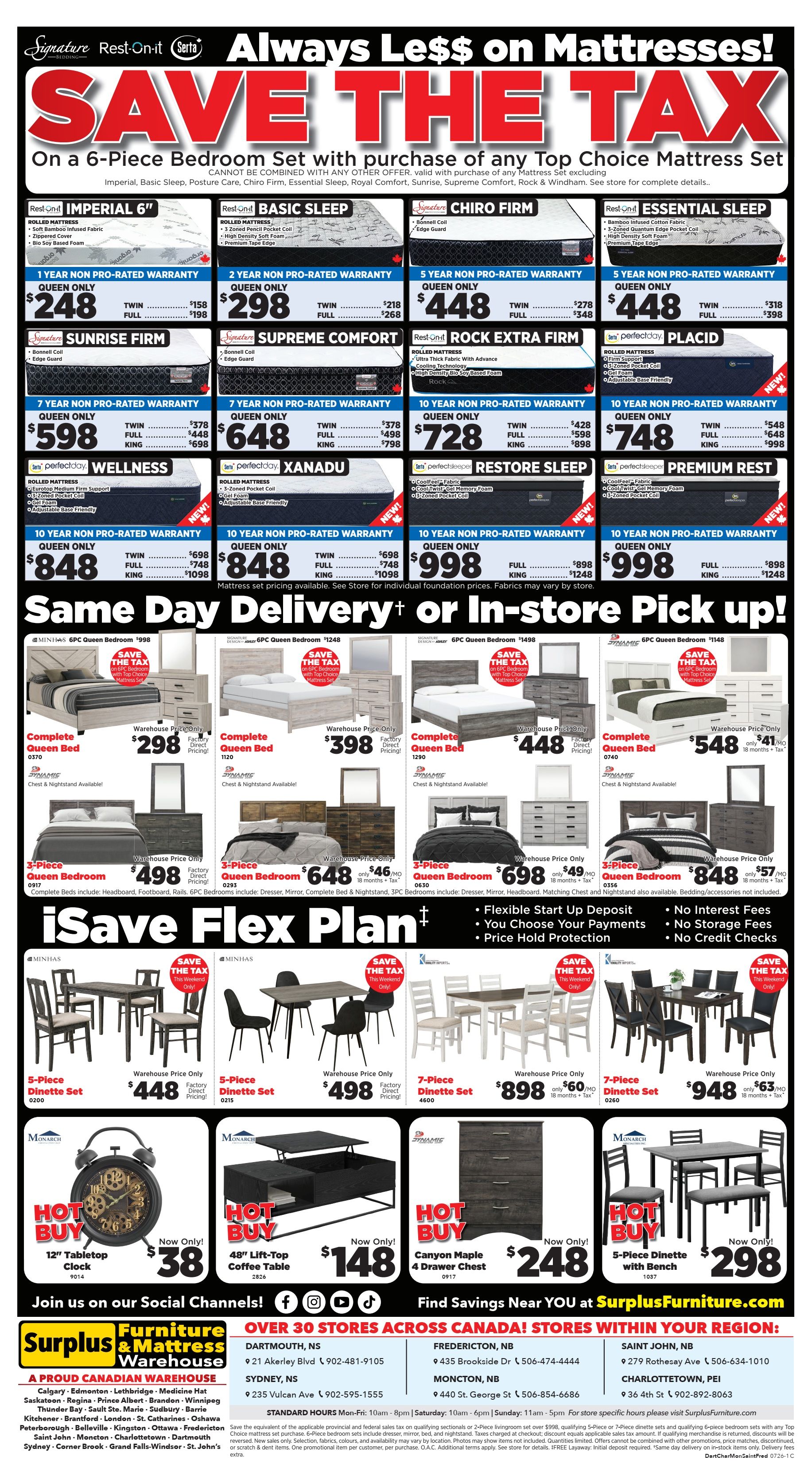 Surplus Furniture & Mattress Warehouse (Dartmouth, Charlottetown, Moncton, Saint John, Fredericton) Flyer June 29 to July 5