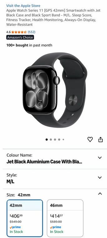 Amazon.ca: Apple Watch Series 11 42/46mm $406/$414 ATL