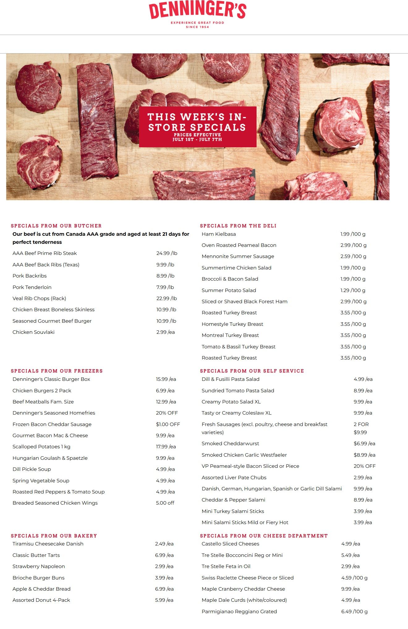 Denninger's Weekly Specials July 1 to 7