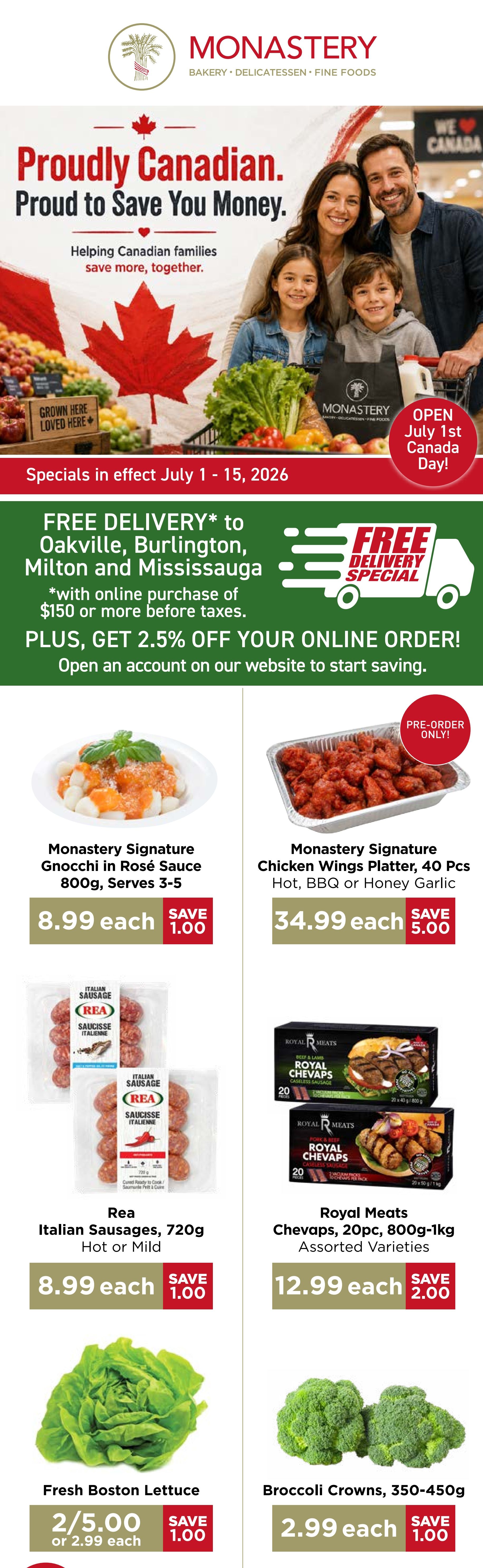 Monastery Bakery Flyer July 1 to 15
