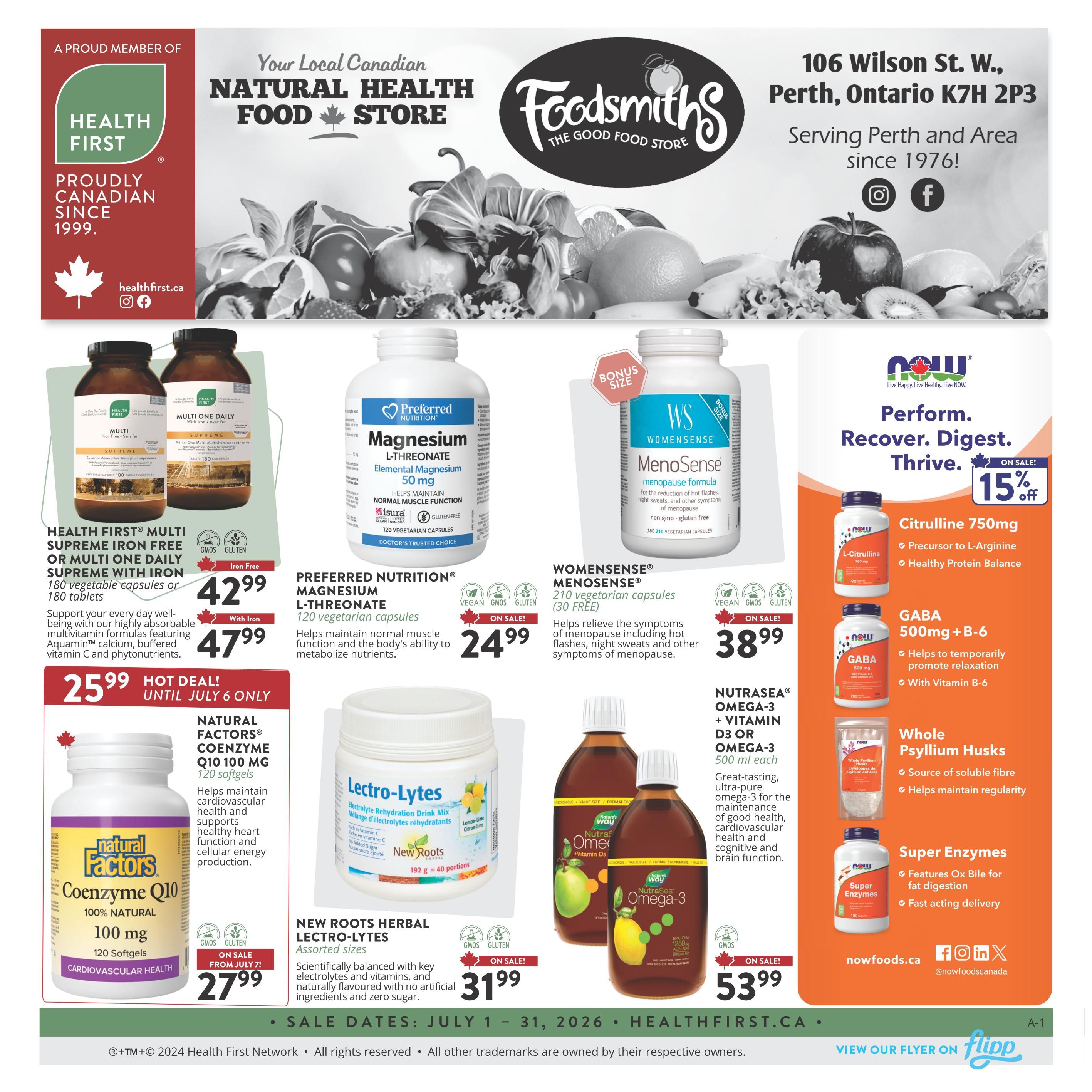 Foodsmiths Health First Flyer July 1 to 31