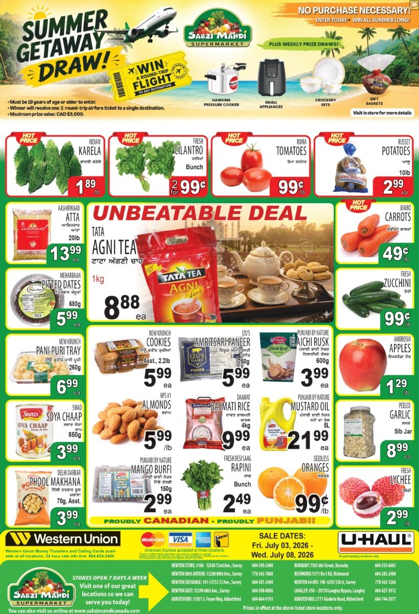 Sabzi Mandi Supermarket (Lower Mainland) Flyer July 3 to 8
