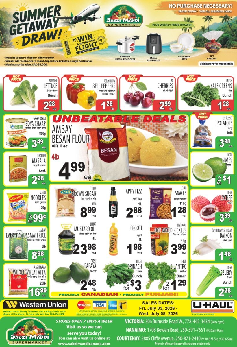 Sabzi Mandi Supermarket (Vancouver Island) Flyer July 3 to 8