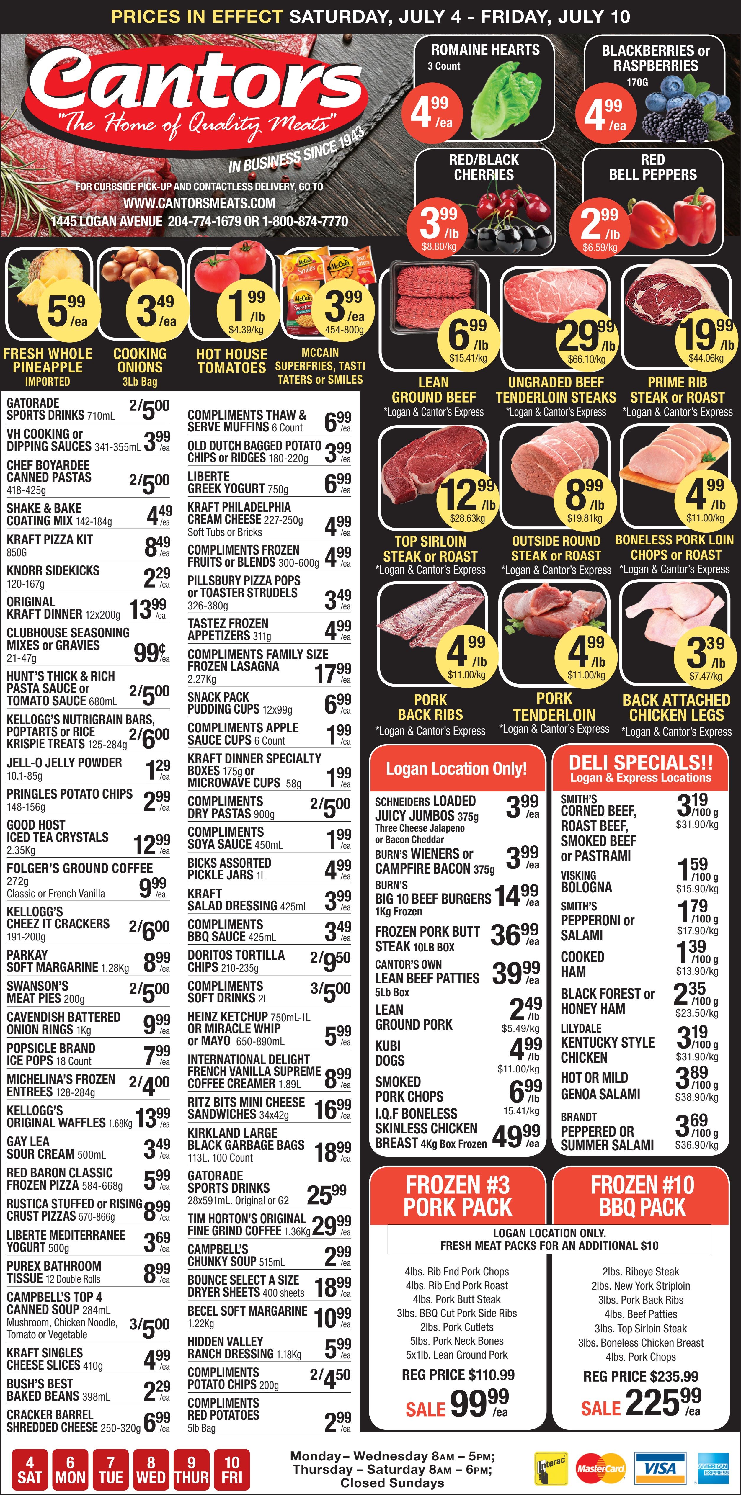 Cantor's Meats Flyer July 4 to 10