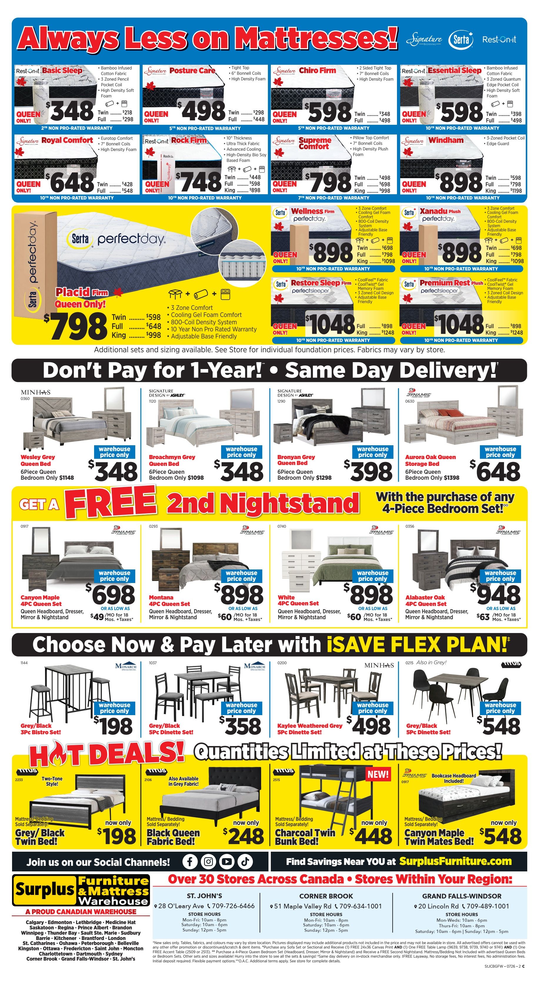 Surplus Furniture & Mattress Warehouse (St. John's, Corner Brook, Grand Falls Windsor) Flyer July 6 to 26