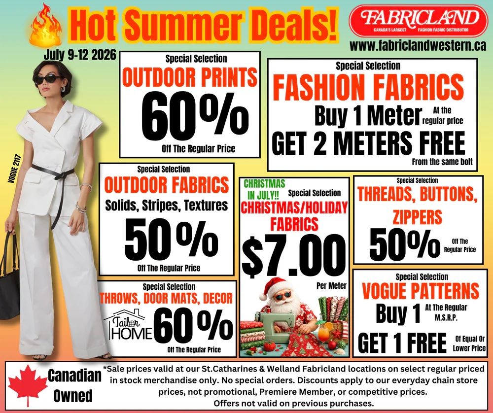 Fabricland (St. Catharines, Welland) Flyer July 9 to 12