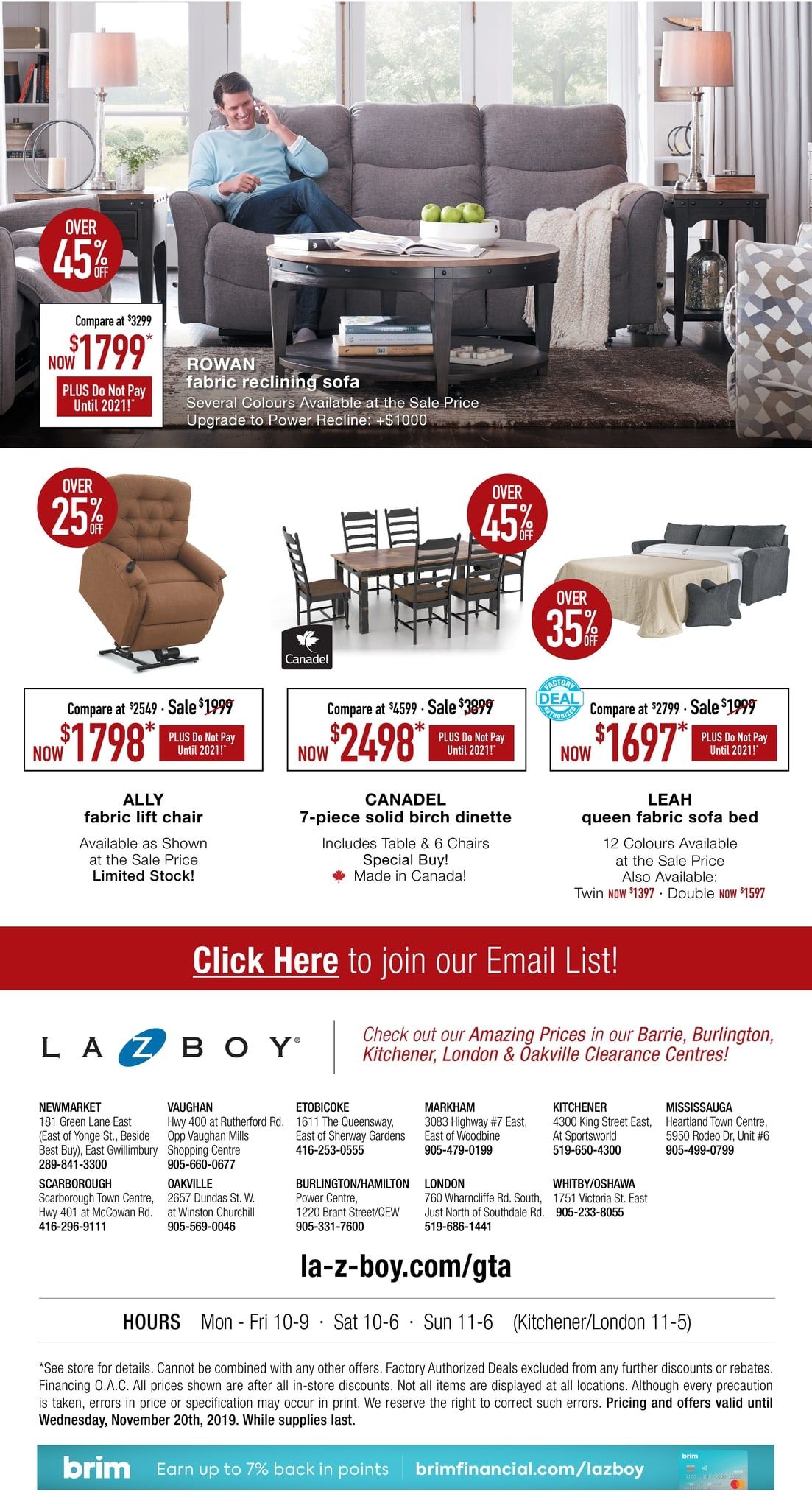 La-Z-Boy (GTA) Flyer November 11 to 20