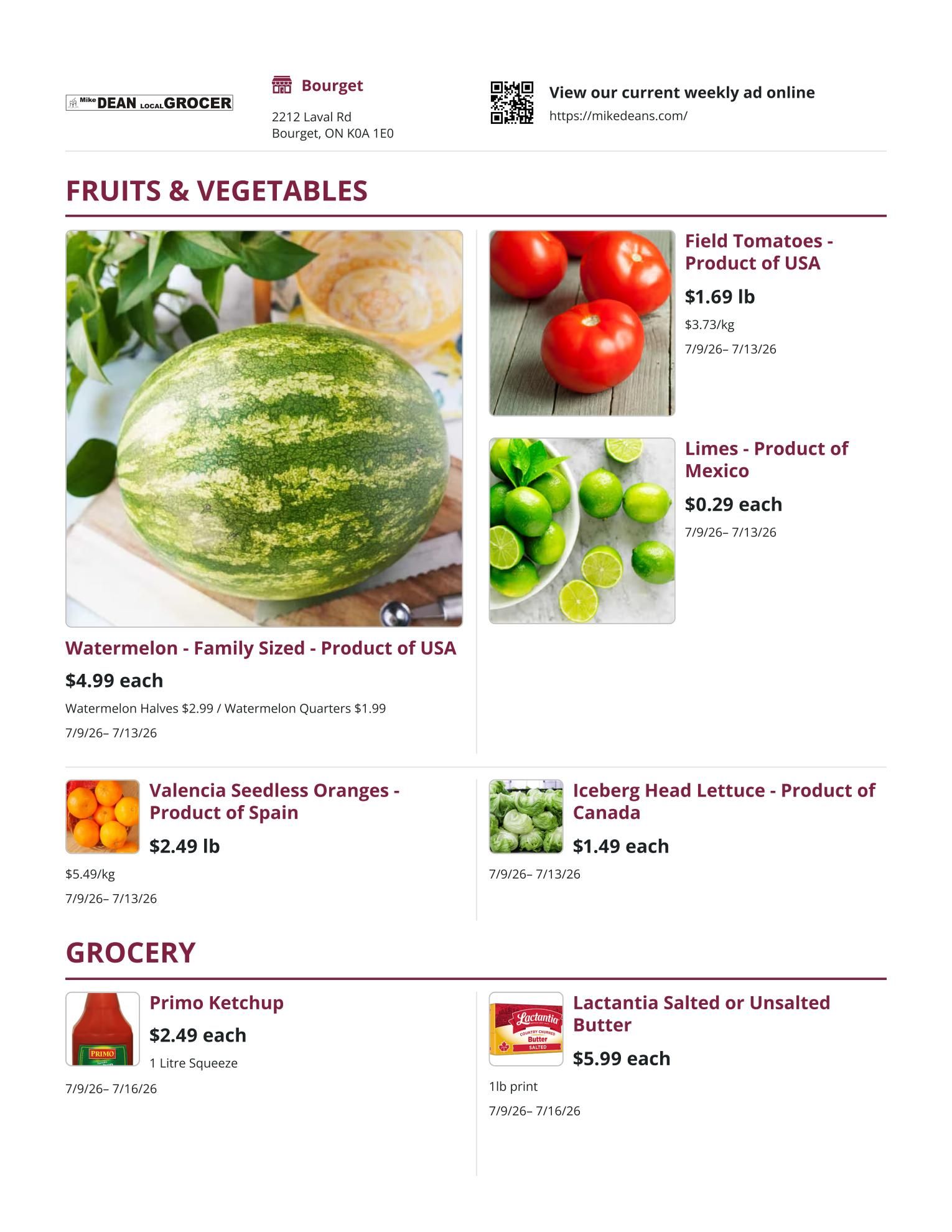 Mike Dean Local Grocer Flyer July 9 to 16