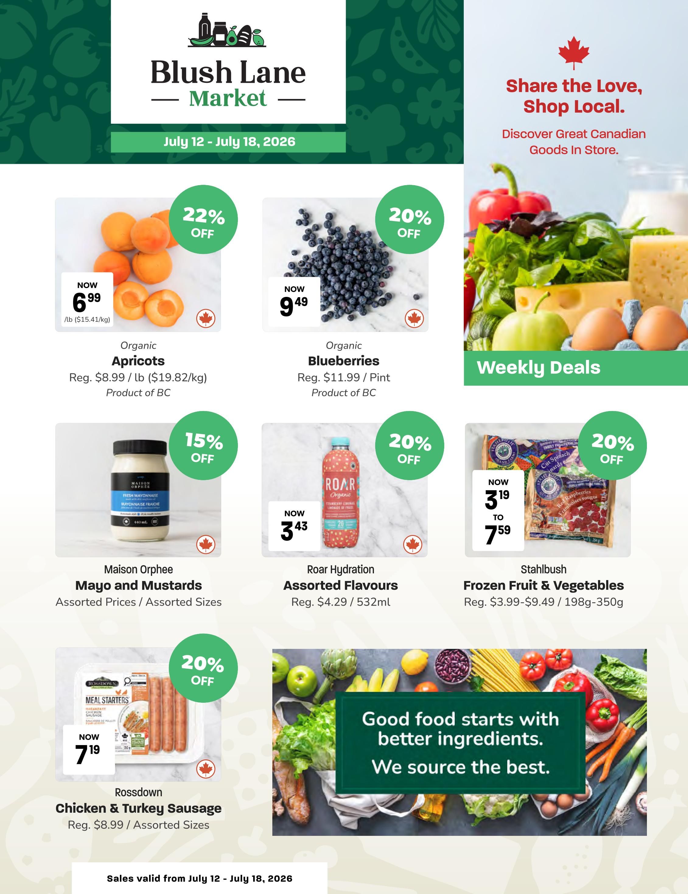 Blush Lane Organic Market Flyer July 12 to 18