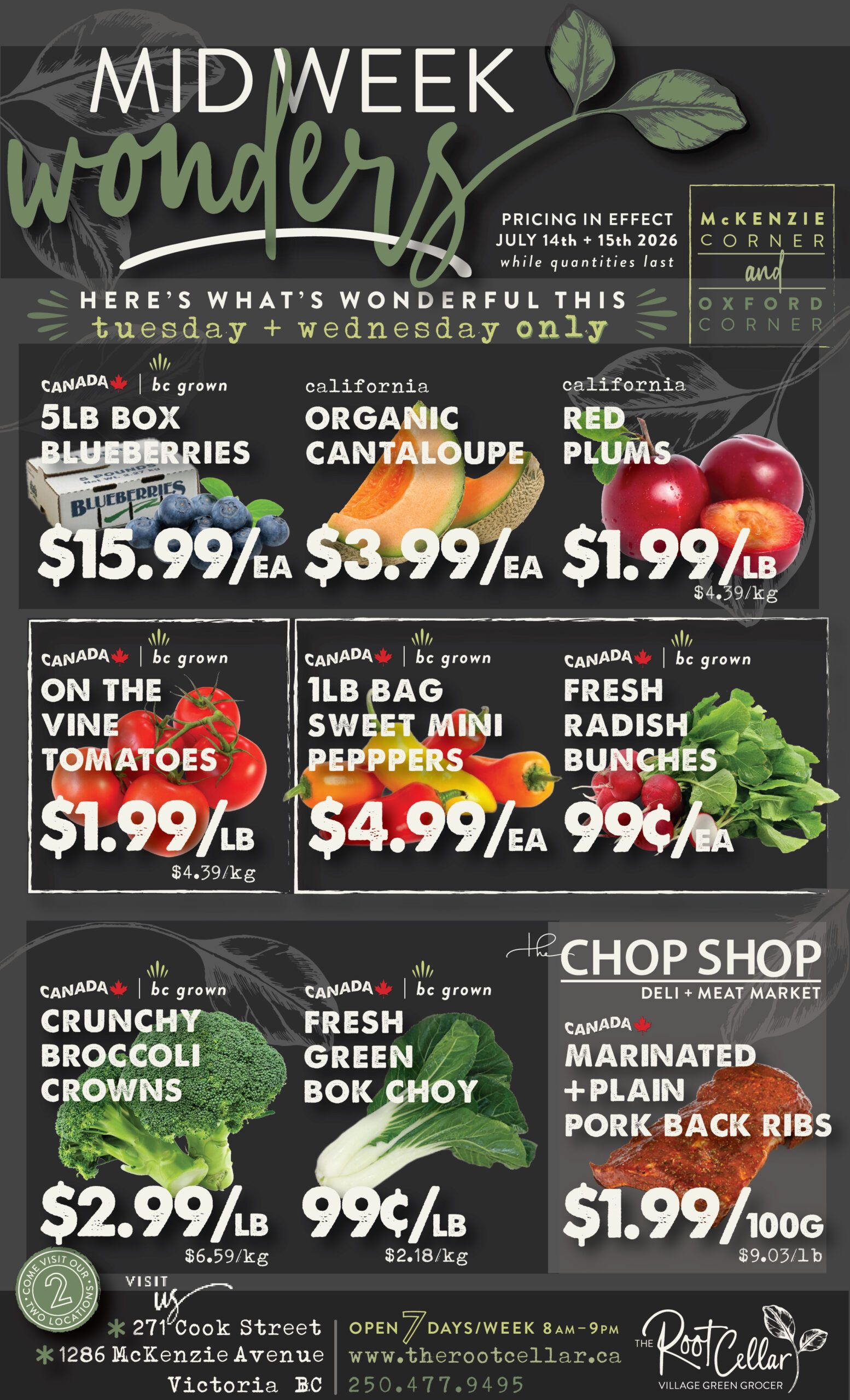 The Root Cellar Mid-Week Flyer July 14 and 15