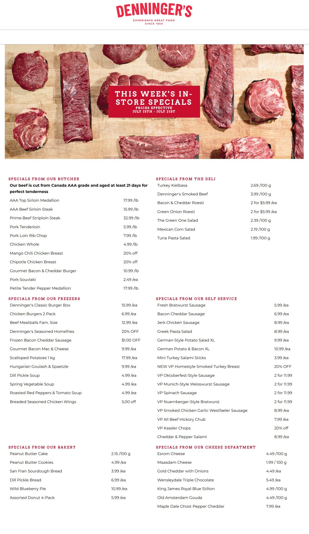 Denninger's Weekly Specials July 15 to 21
