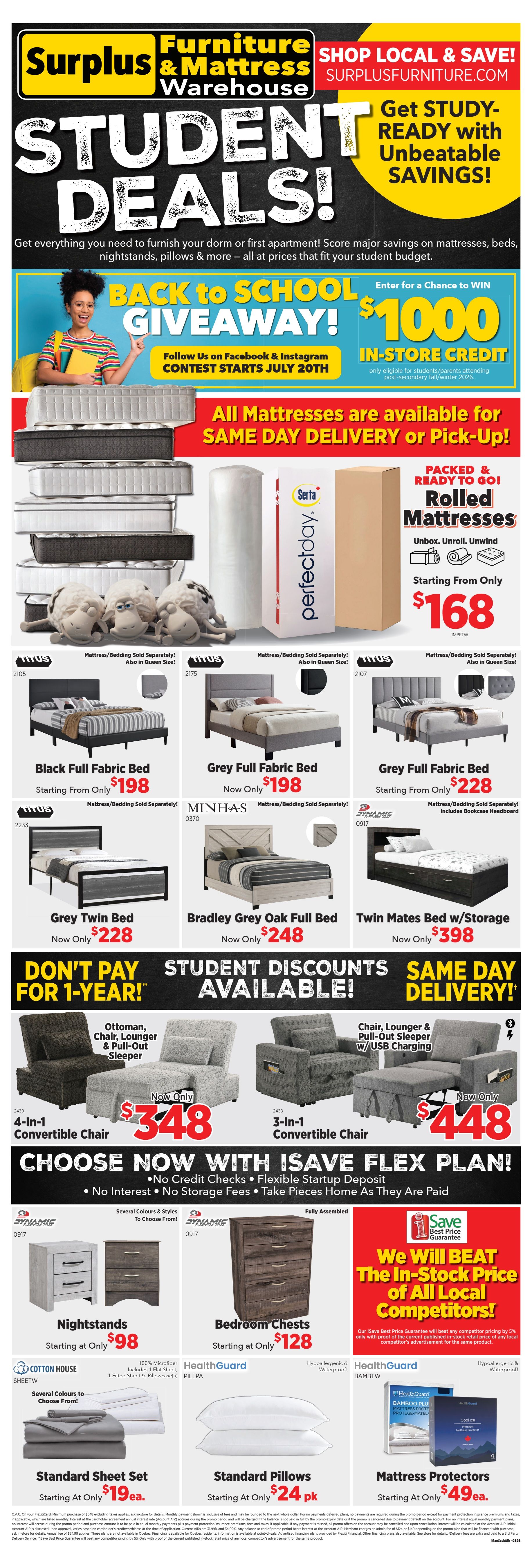 Surplus Furniture & Mattress Warehouse (MB, SK, AB) Flyer July 20 to August 16