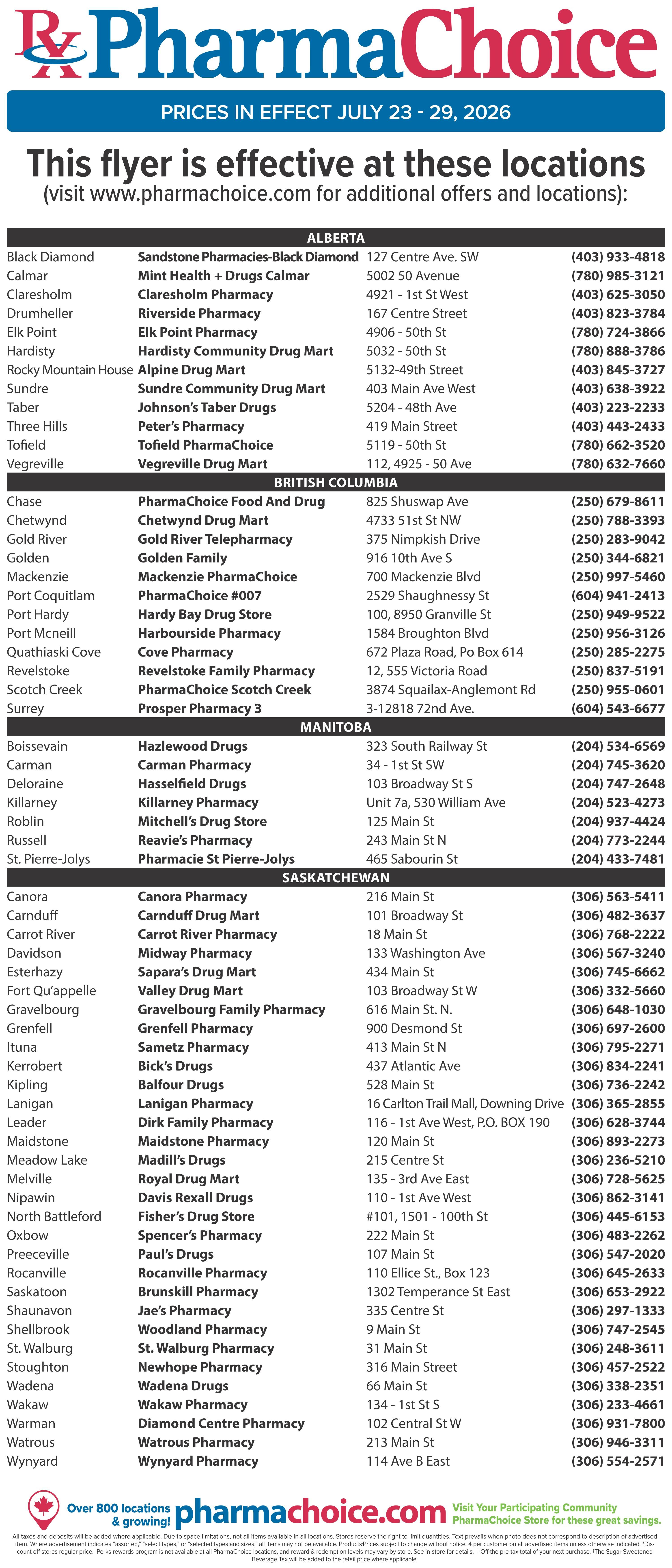 PharmaChoice (BC, AB, SK & MB) Flyer July 23 to 29