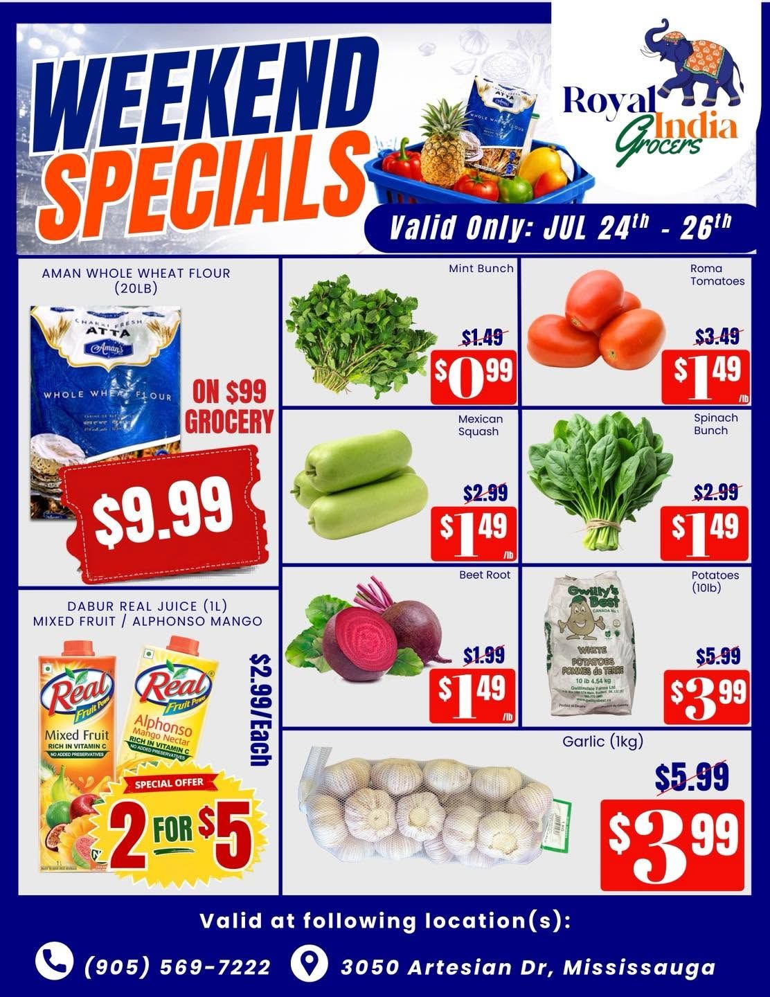 Royal India Grocers Flyer July 24 to 26