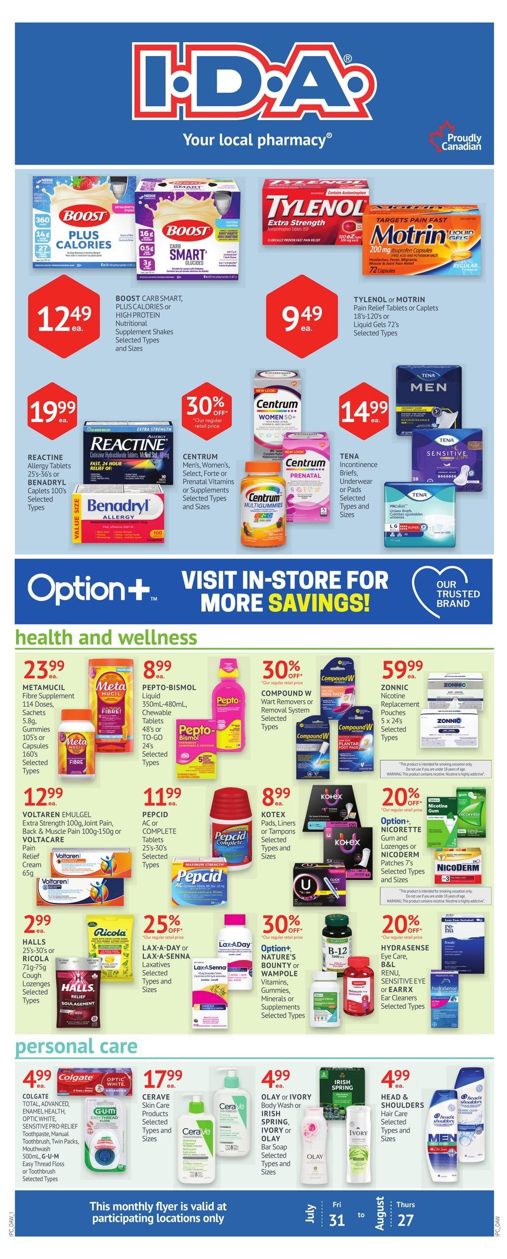 I.D.A. Pharmacy Monthly Flyer July 31 to August 27