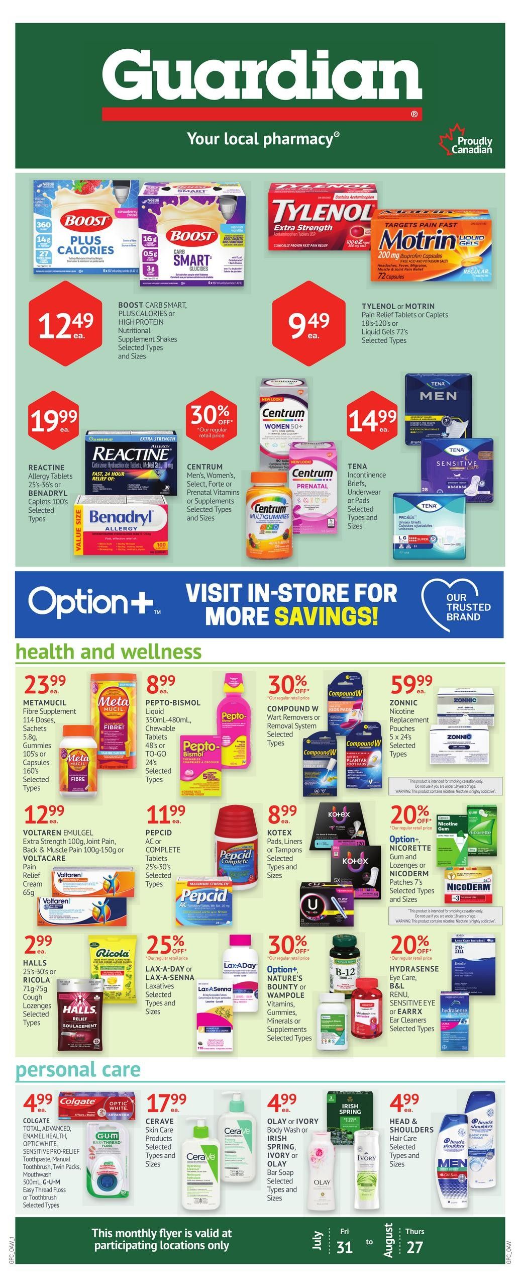 Guardian Pharmacy Monthly Flyer July 31 to August 27