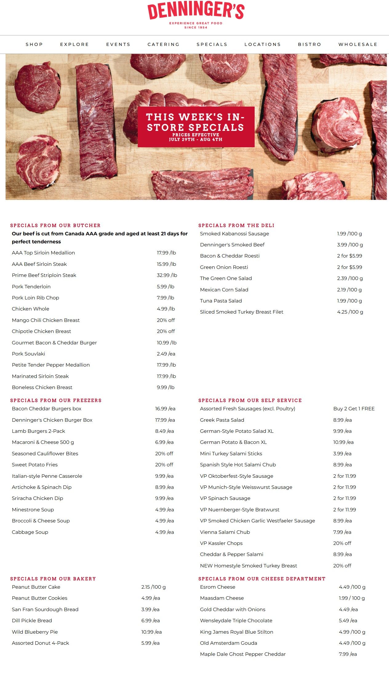 Denninger's Weekly Specials July 29 to August 4