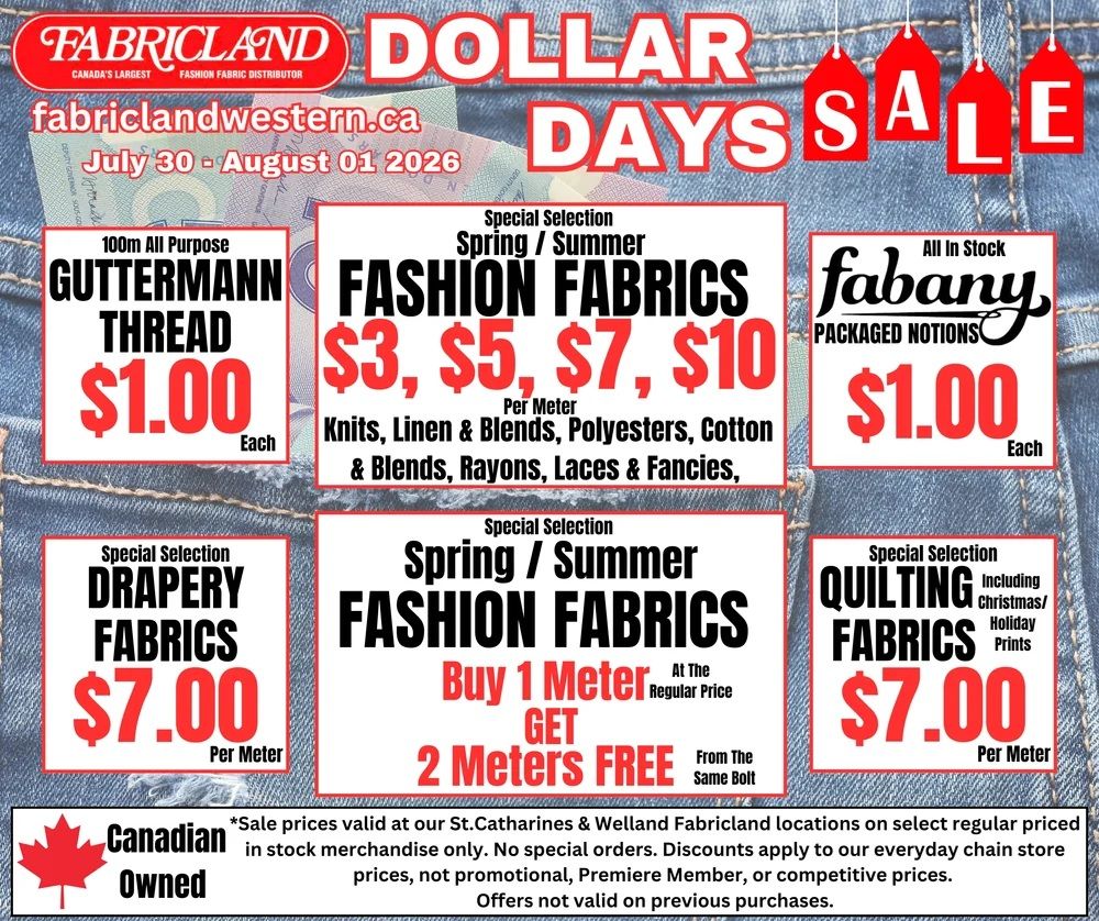 Fabricland (St. Catharines, Welland) Flyer July 30 to August 1
