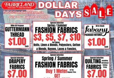 Fabricland (St. Catharines, Welland) Flyer July 30 to August 1