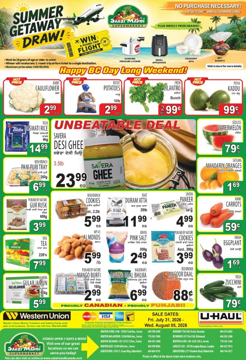 Sabzi Mandi Supermarket (Lower Mainland) Flyer July 31 to August 5