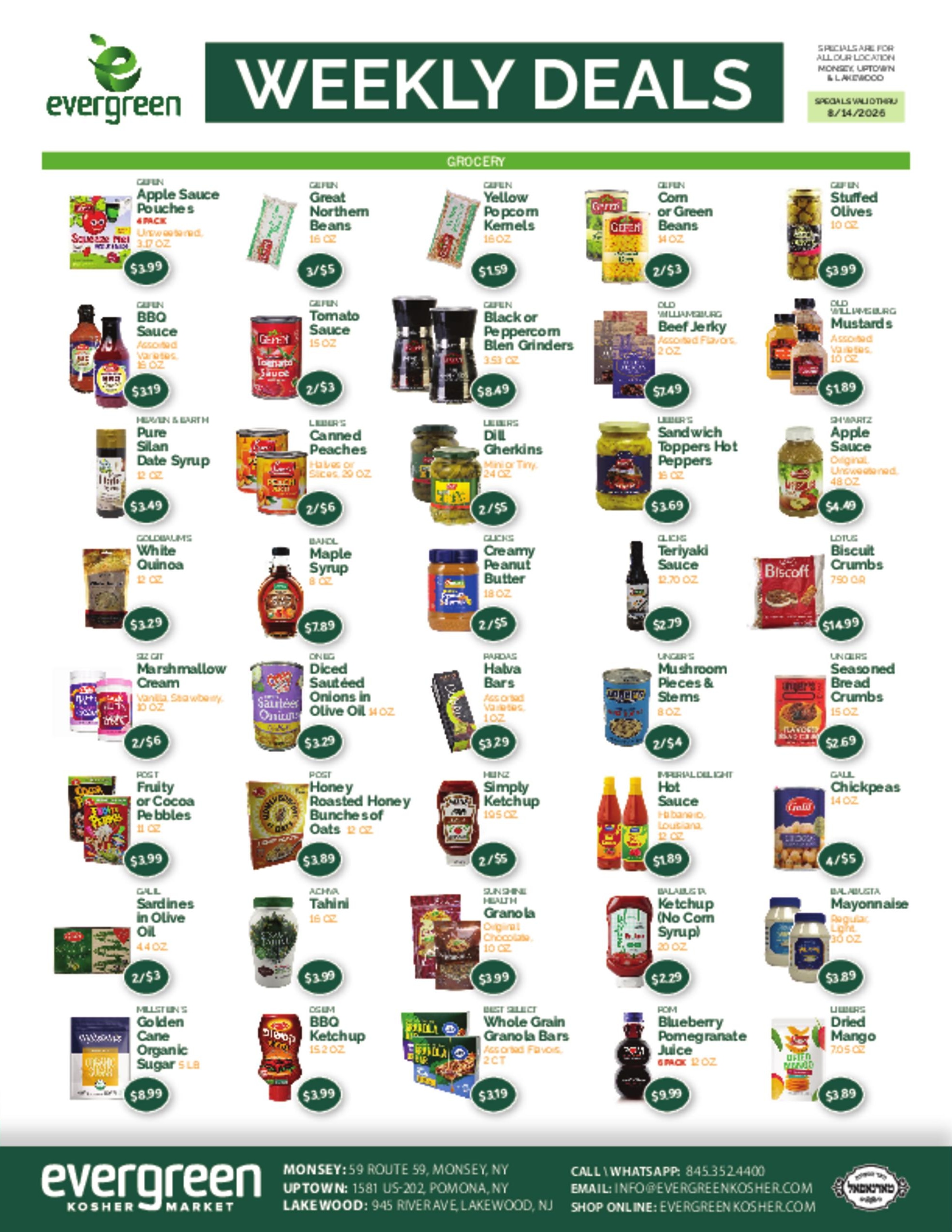 Evergreen Kosher Market (Toms River–Lakewood Area, NJ) Weekly Ad July 22 - August 14, 2026