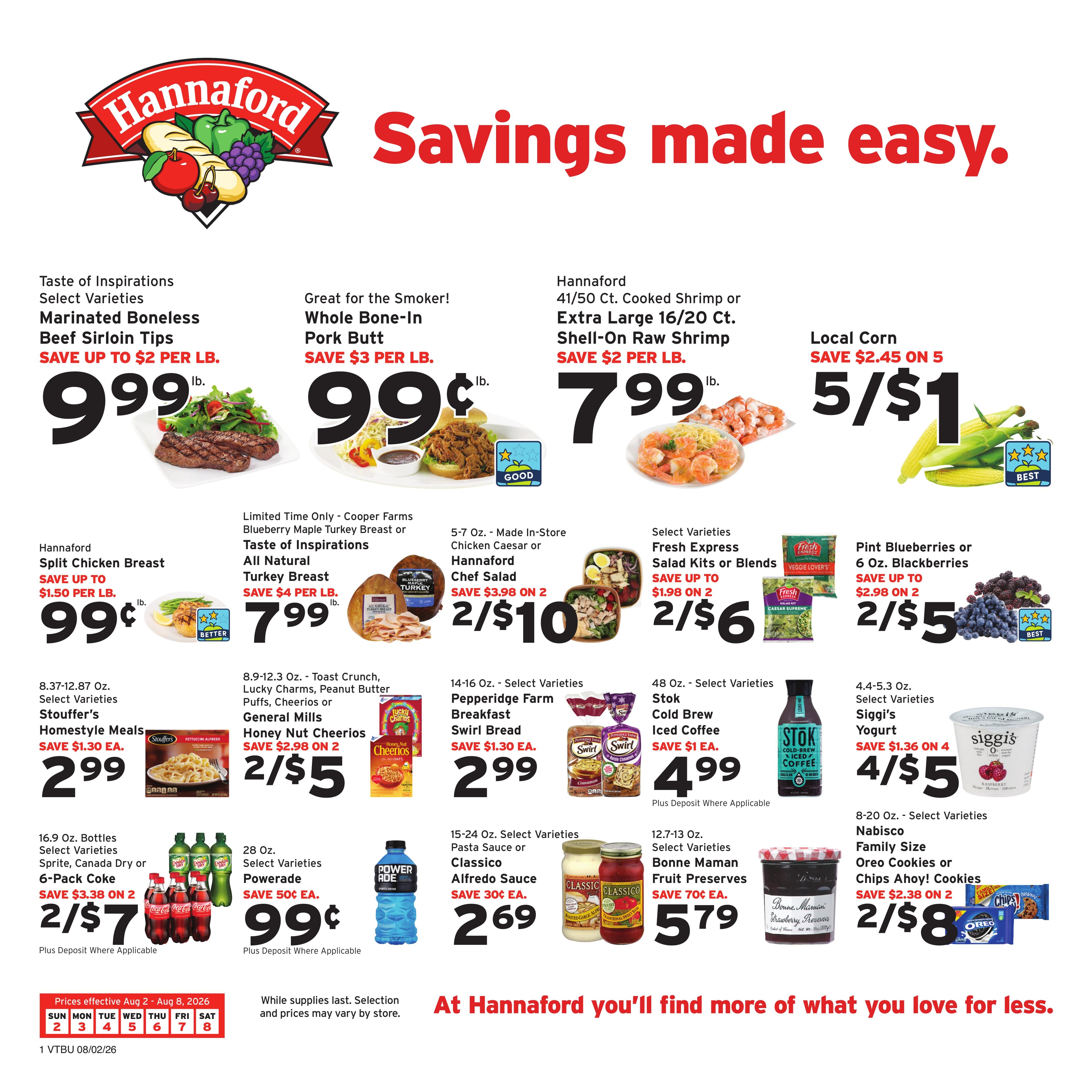 Hannaford (Montpelier–Rutland Area, VT) Weekly Ad August 2 - 8, 2026