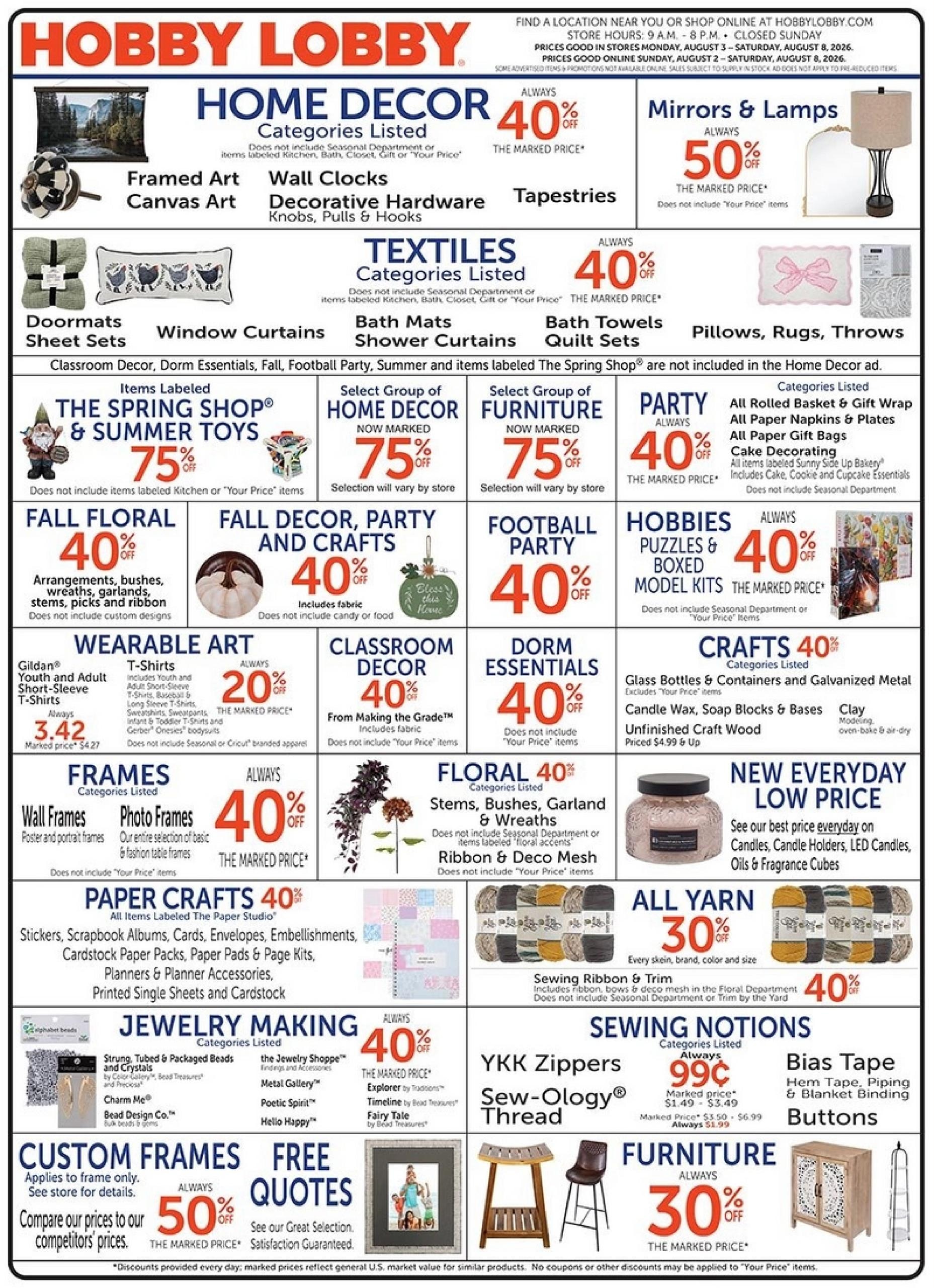 Hobby Lobby Weekly Ad August 3 - 9, 2026