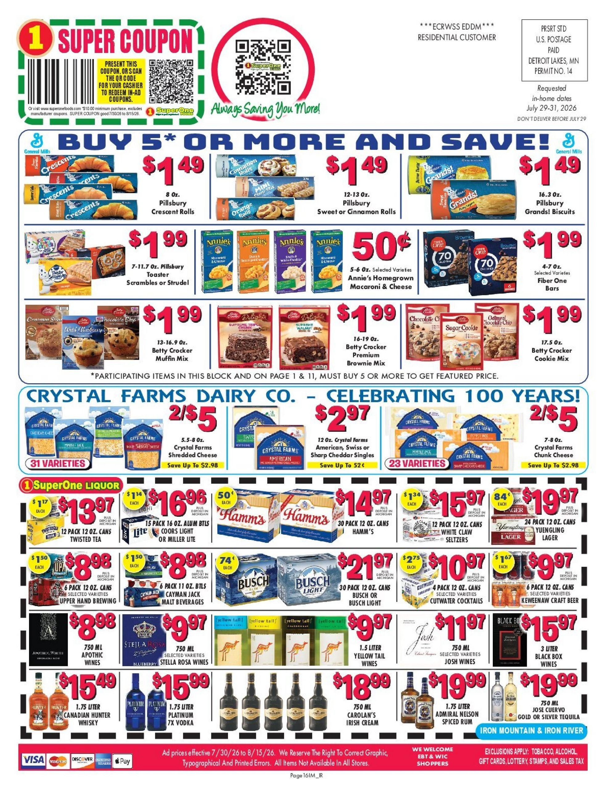Super One Foods (Iron Mountain Area, MI) Weekly Ad July 30 - August 15, 2026